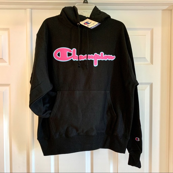 Champion Hoodie Black Blue And Pink 